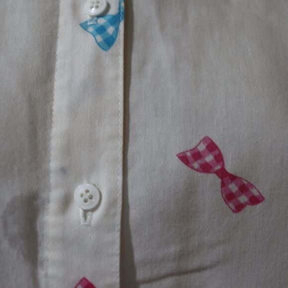 E.B. eccobay Vintage White Colorful Bow Print Button Down Shirt Large - Picture 13 of 16